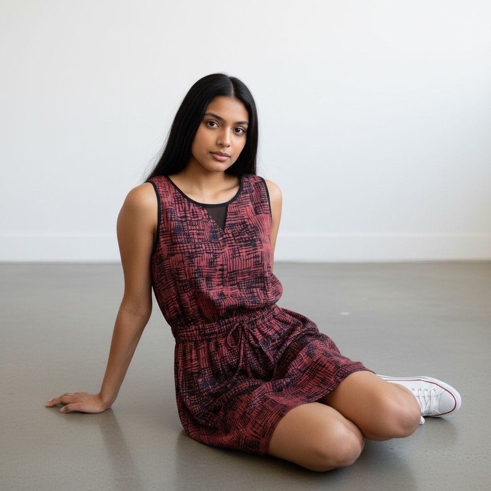 Lucky Brand Geo Print Tank Dress Burgundy Black Womens Size M